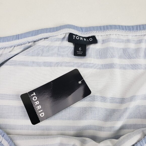 Torrid Striped Challis Crop Top Womens 6X 30 Blue Off Shoulder Short Sleeve - Picture 8 of 12